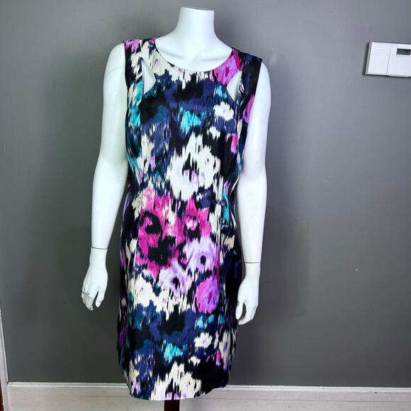 Tahari Sheath dress size 12 India art to wear purple maximalist office cocktail - Picture 1 of 12